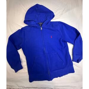 Polo Ralph Lauren Boys Royal Blue Full Zip Hoodie Red Pony Size M 10-12
